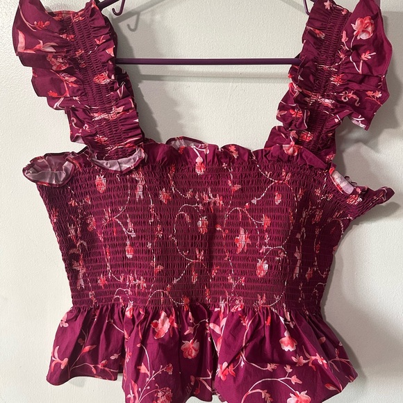 Hill House Home Tops - Hill House Home Paz top in Burgundy Floral